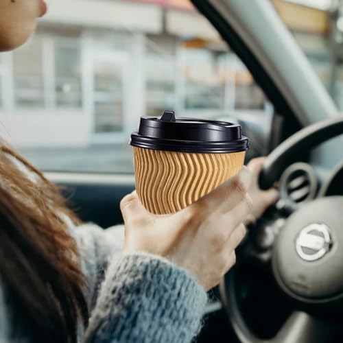 SIUQ 90 Pack 8 oz Disposable Coffee Cups with Lids and Straws - Champagne