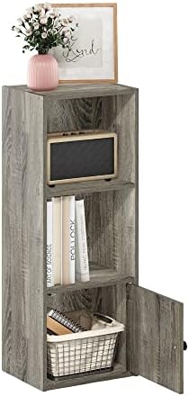 Furinno LUDER Book Shelf, 3-Tier Modern Bookshelf, Bookcase with 1 Door Storage Cabinet, 9.3 x 12 x 31.5, for Organization and Storage, for Living Room, Bedroom, Home Office, French Oak