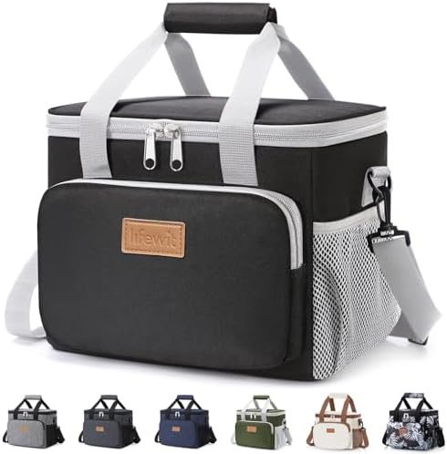 Lifewit Medium Lunch Bag, Insulated Lunch Box, Soft Cooler Cooling Tote for Adult Men Women, Gray and Black 12-Can (9L)