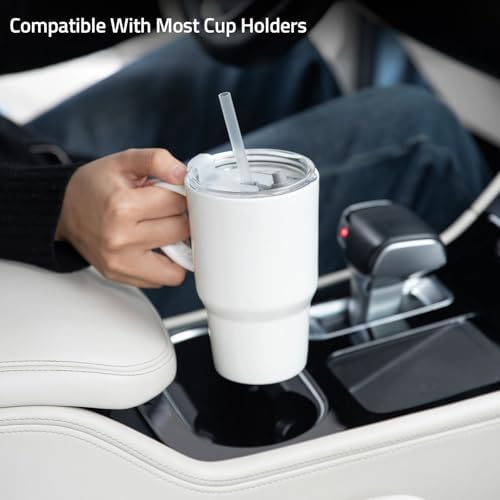 Sweejar Ceramic Tea Cup with Lid, 16 OZ Portable Coffee Mug, Dishwasher Safe Travel Mug with Infuser, Reusable Teacup for Car Cup Holder, Tea Lovers(White)