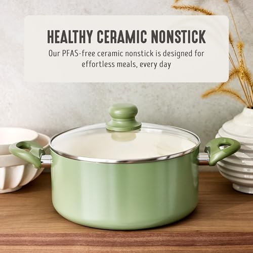 GreenLife 5QT Ceramic Nonstick Stockpot with Lid, Sage Green