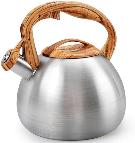 GGC Tea Kettle for Stove Top, 3.1QT/3L Whistling Tea Kettles for Boiling Water Coffee or Milk, Stainless Steel kettle Pot with Wood Parttern Handle for Home and Kitchen