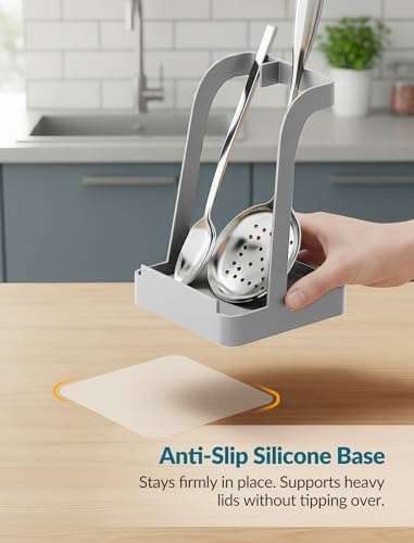 NiHome Pot Lid & Spoon Rest, Diatomite Tray Ladle Holder, Stove Top, Gray