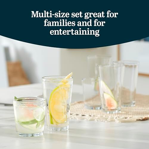 Libbey Preston Tumbler & Rocks Drinking Glasses Set of 16, All-Purpose Cups