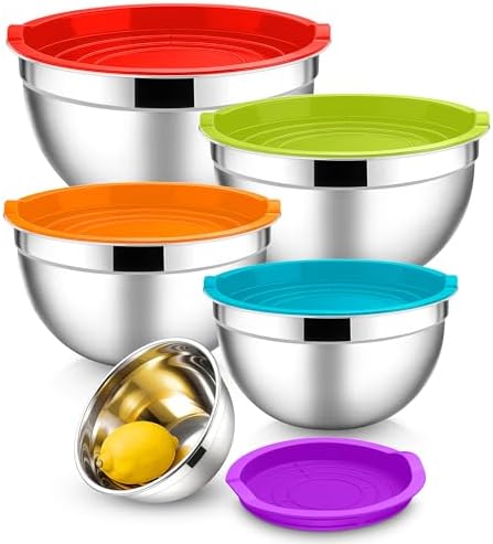 E-far Mixing Bowls with Lids Set, Stainless Steel Salad Bowls, Colorful