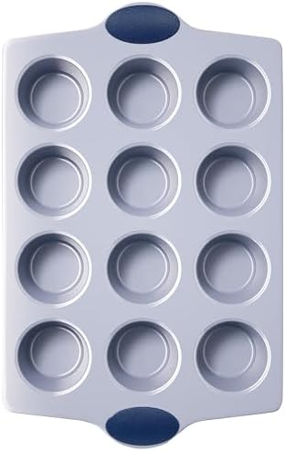 BRONYPRO 12-Cup Non Toxic Nonstick Ceramic Muffin Pan & Cupcake Tin, PFOA & PFOA Free, Heavy Duty Rust-Resistant Aluminized Steel, Oven Safe, Blue