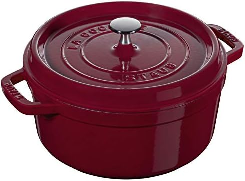 STAUB La Cocotte 6.75L Enamel-Coated Round Cast Iron Cocotte with Nickel Knob Lid - All Cooktops, Made in France, Bordeaux