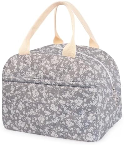 Cotton Quilted Insulated Lunch Bag, Reusable Quilted Floral Lunch Tote Bags