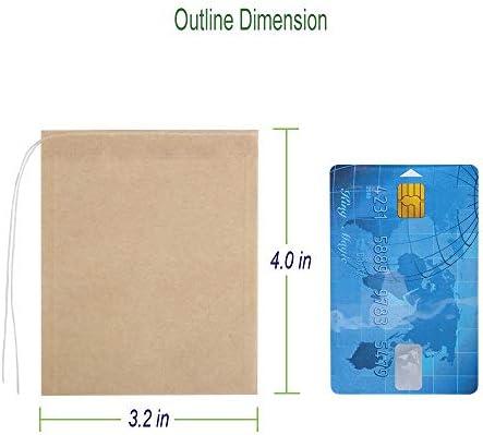 Aksuaple Eco-Fil Disposable Tea Filter Bags for Loose Tea, Wood Pulp Material, Biodegradable and Compostable, Unbleached Empty Tea Infuser Sachets with Drawstring, 100 Pack (3.2inch x 4.0inch)