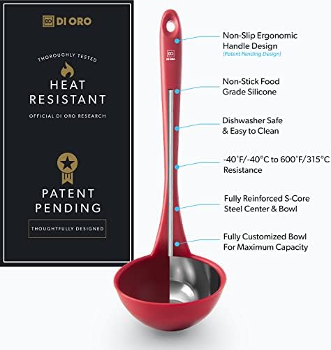 DI ORO Silicone Ladle - Soup & Serving, 600F Heat Resistant, Red