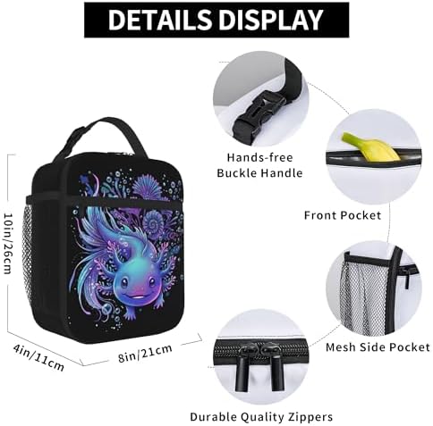 Axolotl Insulated Lunch Box for Kids, Small Cooler Lunch Bag lunchbox for School, Toddler Lunch Box for Girls boys, Waterproof Durable Portable Lunch Tote Bag Food Container for Travel Picnic Work