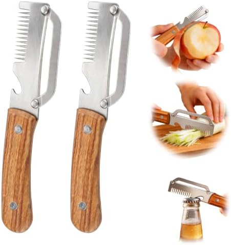 Multifunctional Vegetable Peeler, 3 in 1 Veggie Peeler and Julienne Shredder Tool with Wooden Handle for Peeling Fruit Pumpkin Potato Carrot(2 Pack)