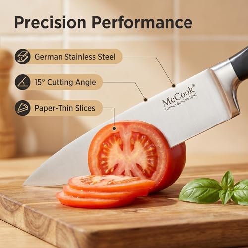 McCook Kitchen Knife Set 15PC Knife Block Set w Built-in Sharpener
