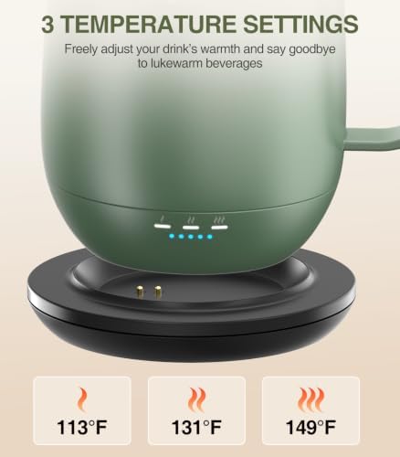 Kepwam Heated Coffee Mug,14oz Self-Heating Coffee Mug with 3 Temp Settings