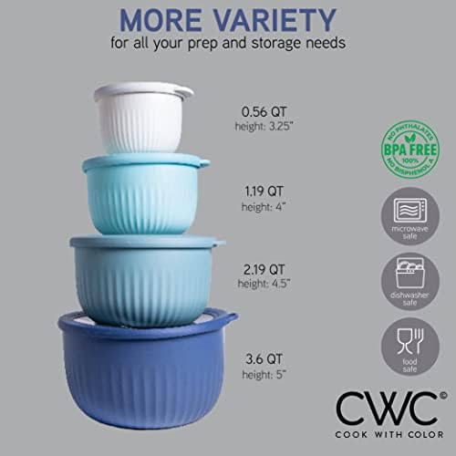 COOK WITH COLOR Prep Bowls with Lids- Wide and Deep Nesting Plastic Small Mixing Bowl Set with Lids, 8 Piece Set - Deep Bowls, Blue
