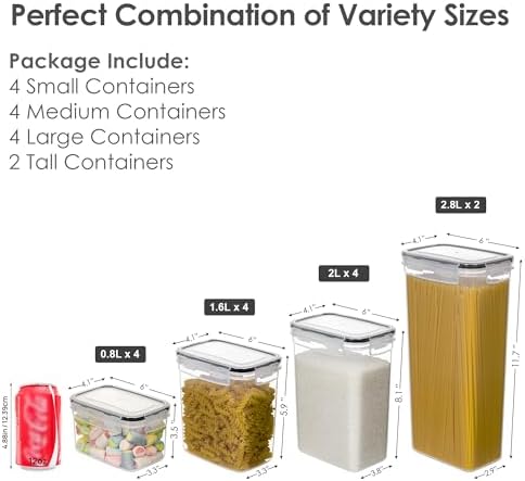 CHEFSTORY Airtight Food Storage Containers Set, 14 PCS Kitchen Storage Containers with Lids for Flour, Sugar and Cereal, Plastic Dry Food Canisters for Pantry Organization and Storage (Pack of 2)