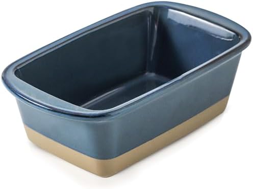 HVH Ceramic Loaf Pan for Baking Bread, 9 x 5 inch Baking Bread Loaf Pan, Rectangular Bread Pan, Bread Baking Pan for Cooking, Farmhouse Style (Blue)