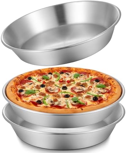 3 Pcs Deep Stainless Steel Pie Pan Set - Thickened Metal Baking Pans for Oven, Rust Proof Pie Plates for Kitchen(9.5 Inches,Standard Version)