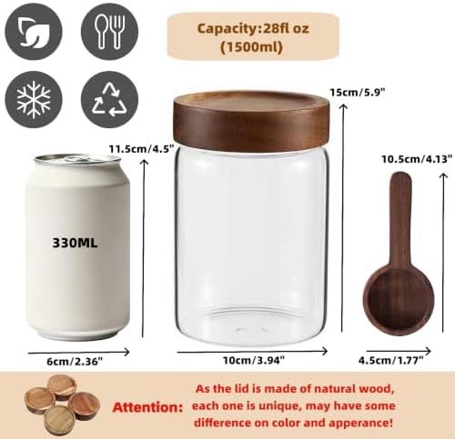 28 Fl oz Glass Food Storage Jar with Airtight Wooden Screw on Lid and Scoop