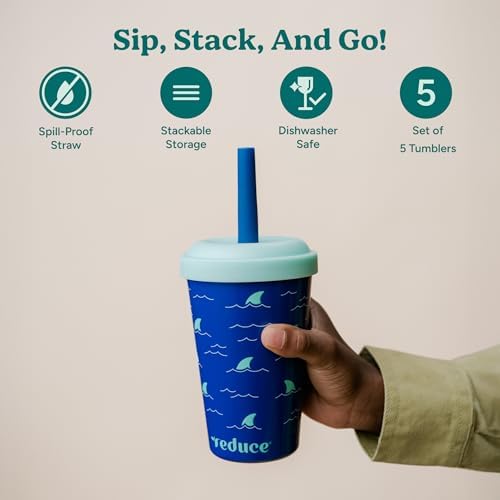 REDUCE GoGo's Kids 5-Pack 12oz Tumbler Cups with Lids & Spill-Proof Straws