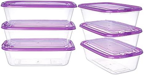 KIGI Food Containers with Lids, BPA Free Plastic, Clear & Stackable, Reusable Plastic Containers with Snap-on Lids for Leftovers, Microwave & Freezer Safe (2.5 Cup 6 PACK)