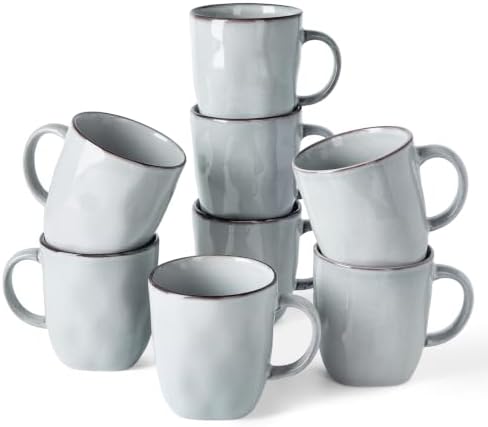 famiware Coffee Mugs Set of 8, Ocean Square 13oz Coffee Cup Set with Handle