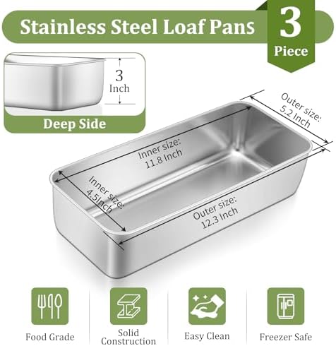TeamFar Loaf Pan, 12 x 5 Inch Stainless Steel Loaf Pans for Baking Bread