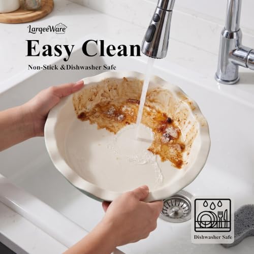 LarqeeWare Ceramic Pie Dish, 9 inch Pie Pan for Baking, Deep Dish Pie Plate