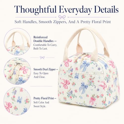 Bluboon Lunch Bag for Women Men Cute Corduroy Lunch Tote Bags Reusable Insulated Lunch Box Large Capacity Reusable Insulated Cooler for Work Picnic or Travel