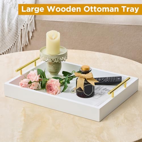 16"x12" Serving Trays with Handles, White Decorative Serving Tray, Ottoman Trays, Living Room, Bathroom, and Outdoors Decorative Trays (White) (Pack of 2)
