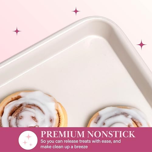 Paris Hilton Nonstick Carbon Steel Bakeware Collection, 15-Inch x 10-Inch Cookie Baking Sheet, Dishwasher Safe, Made without PFOA and PFAS, Pink Cream Two-Tone