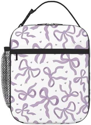 Purple Bow Tie Insulated Lunch Box for Kids, Small Cooler Lunch Bag lunchbox for School, Toddler Lunch Box for Girls, Waterproof Durable Portable Lunch Tote Bag Food Container for Travel Picnic Work