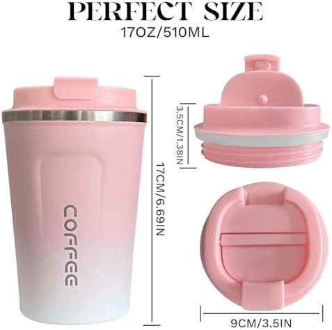Insulated Travel Coffee Mug, Stainless Steel Coffee Cup with Leakproof Lid