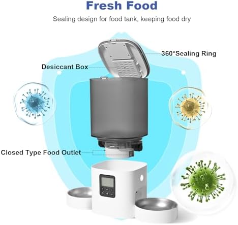 Automatic Cat Feeder for 2 Cats, 6L Cat Food Dispenser with 10s Voice Recorder, Pet Feeder up to 8 Meals per Day, Timed Feeder with Dry Food Sealed Ring