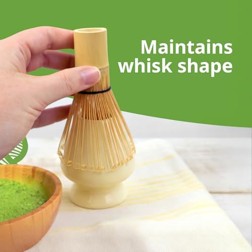 BlendWell Ceramic Matcha Whisk Stand, Light Yellow Holder for Bamboo Chasen, Protects Shape and Extends Whisk Life