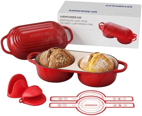 Mini Double Dutch Oven for Sourdough, Enameled Cast Iron Bread Pan, Red