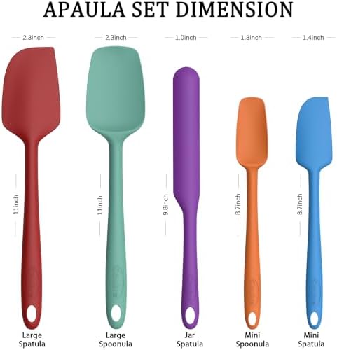 Coukre Silicone Spatula Set of 5,High Heat Resistant, Food Grade Silicone, Upgraded Extended Reinforced Handle,Dishwasher Safe, for Baking, Cooking (Pure Colorful B, Solid color)