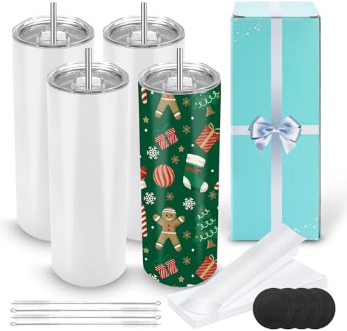 D·S Sublimation Tumblers 20oz 4Pack Skinny Straight Tumblers with Gift Box