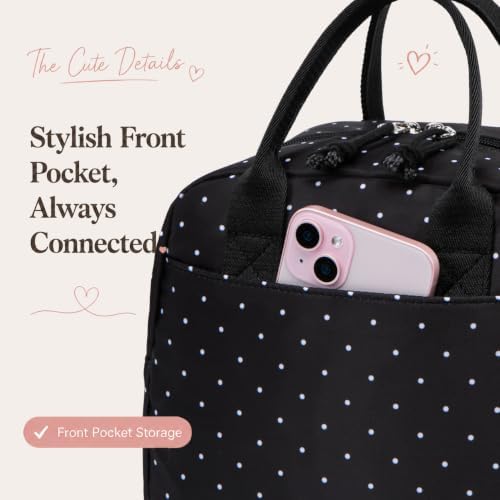 LOVELYWIND Lunch Box for Women, Insulated Lunch Bag, Black Polka Dot Tote