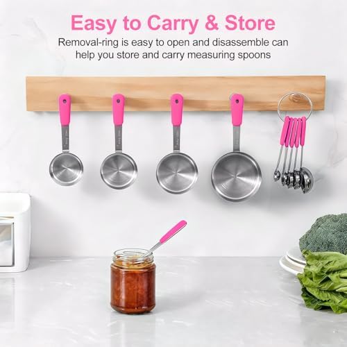 Bopei 10-Pcs Stainless Steel Measuring Cups & Spoons Set, Pink Handles