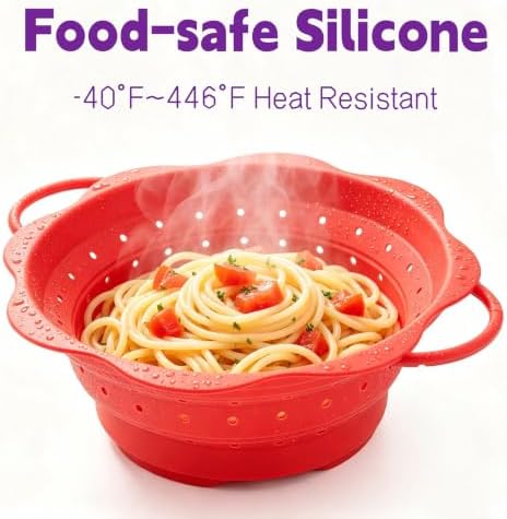 Collapsible Silicone Colander for Kitchen，Foldable Pasta Vegetable Strainer