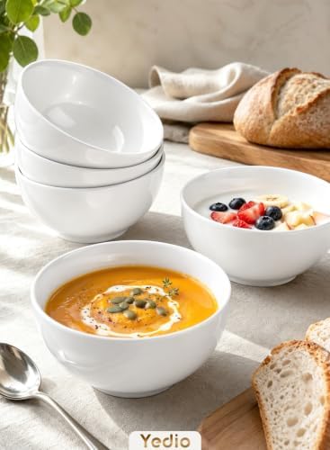 Small Bowls Set, White, 10 oz Porcelain Bowls of 4