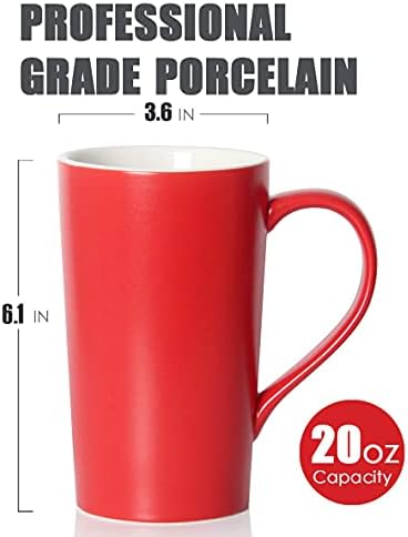 20 oz Large Coffee Mugs, M007 Tall Ceramic Cup with Handle for Dad Men, Set of 2, Christmas Red