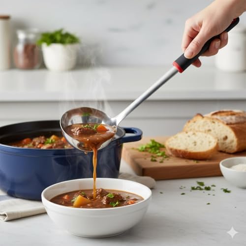 Farberware Stainless Steel Soup Ladle with Pour Spout, 12.5-Inch Kitchen Ladle Spoon for Soups, Stews, and Sauces - Dishwasher Safe Serving Ladle