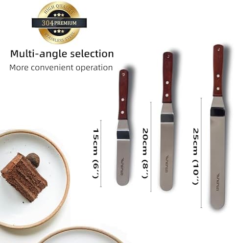 Cake Decorating Angled Icing Spatula Set of 6 8 & 10 Inch Wooden Handle Stainless Steel Offset Frosting Spatulas