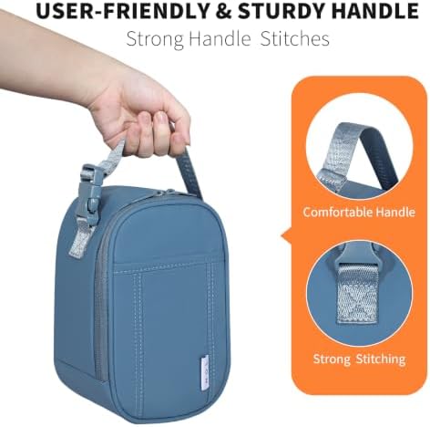 NOL Small Insulated Snack Bag Mini Freezable Cooler Pouch 3L fit 3 Cans | Wide-Mouth 6hours Cool & Warm Lightweight Leakproof Nylon Box for Work Travel (Dusty blue)