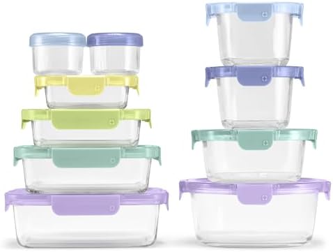 Ello Color Lock 20pc Glass Food Storage Containers with Lids, Purple Rain