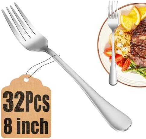 32 Piece Dinner Forks Set, Food-Grade Stainless Steel Silverware Forks, Cutlery Fork, Metal Fork for Home, Kitchen or Restaurant, Mirror Polished, Dishwasher Safe - 8 Inch