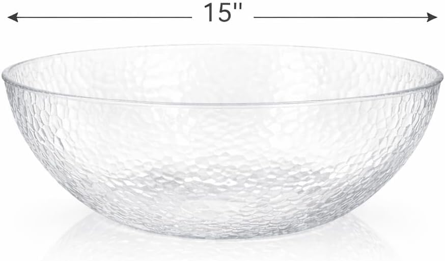 Lillian Collection Stunning Clear Plastic Round Hammered Bowl - 15" (6 Pc.) - Unique Textured Design - Perfect for Parties & Displays