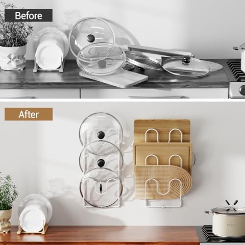ORDORA Pot Lid Organizer Rack for Cabinet Door, 2 Pack Pot Lid Holder White